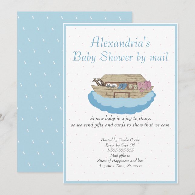 Boy Blue Noah Ark Baby Shower por invitación por c (Anverso / Reverso)
