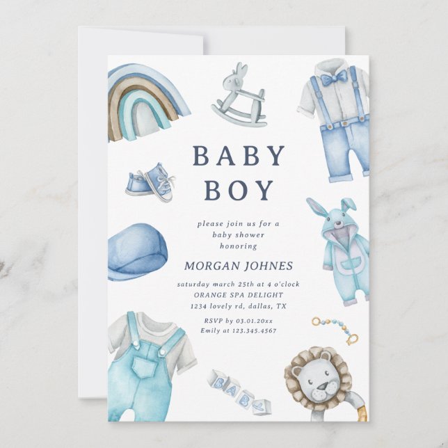 Boy Clothes Invitación a la ducha de bebé de Nurse (Anverso)