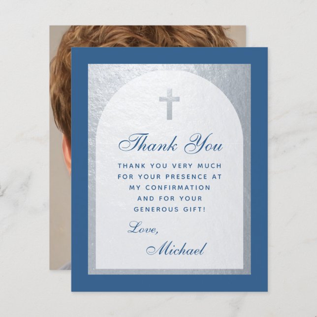 Boy Confirmation Blue Silver Presupuesto Tarjeta d (Anverso / Reverso)