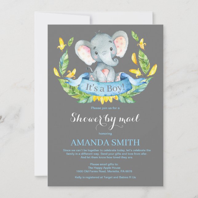 Boy Elephant Baby Shower por invitación por correo (Anverso)