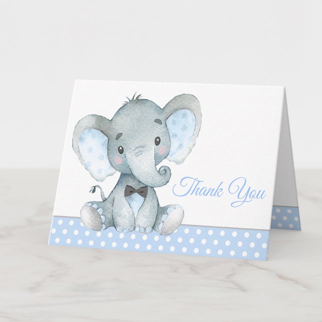Boy Elephant Baby Shower Tarjetas de agradecimient (Add your message or leave blank for your handwritten message when they arrive.)