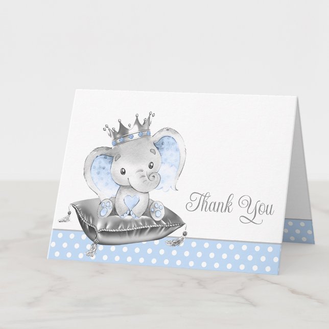 Boy Elephant Baby Shower Tarjetas de agradecimient (Add your message or leave them blank for your handwritten message.)