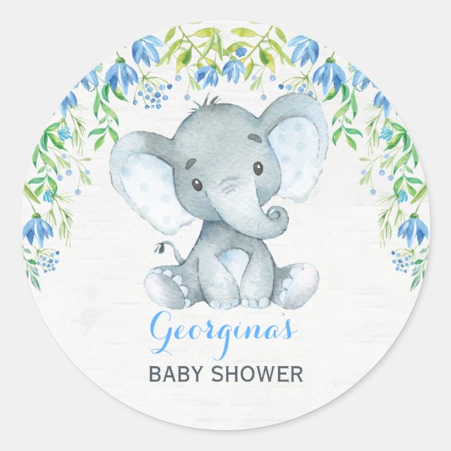 Boy Elephant Gracias Pegatina Baby Shower Favorece (Anverso)