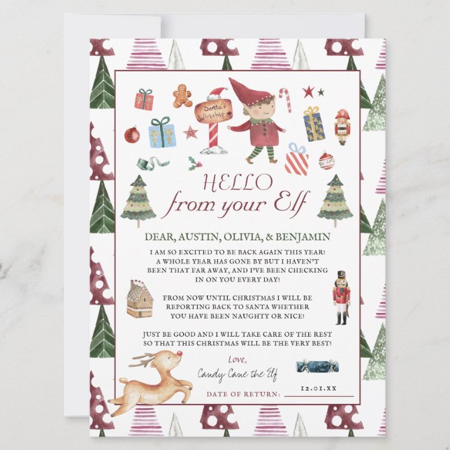 Boy Elf | Niños Navidades Elf Hello Letter (Anverso)