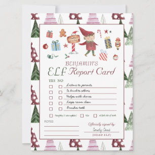 Boy Elf   Tarjeta de informe Elf para Navidades de