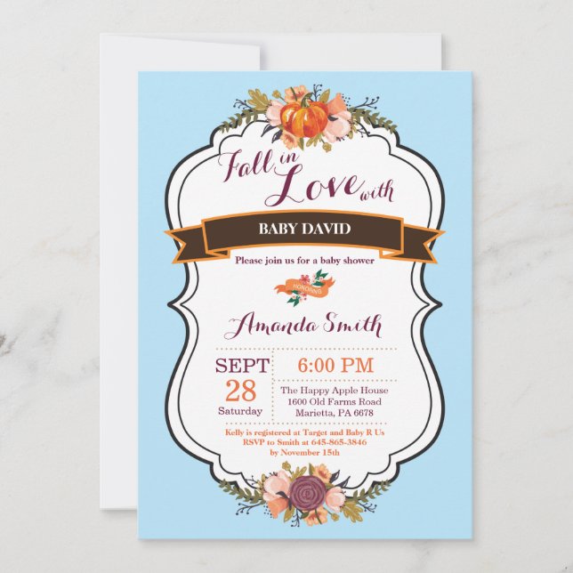 Boy Fall in Love Pumpkin Invitación de Baby Shower (Anverso)