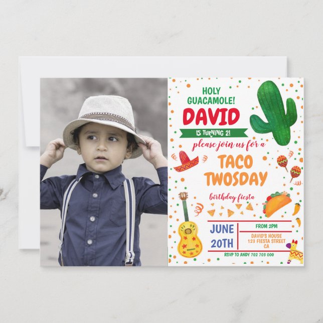 Boy Fiesta Invitación Taco Foto Cumpleaños (Anverso)