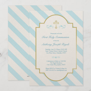 Boy First Holy Communition Invitación franjas azul