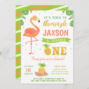 Boy Flamingo Luau Primeras invitaciones de cumplea