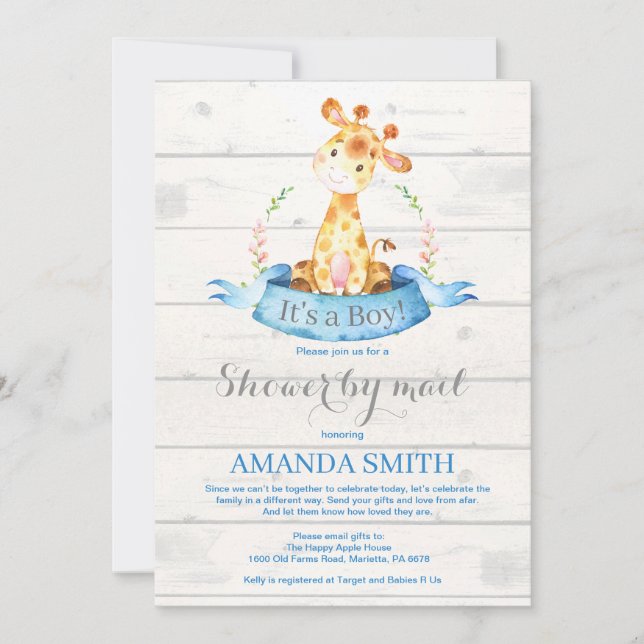Boy Giraffe Baby Shower por invitación por correo (Anverso)