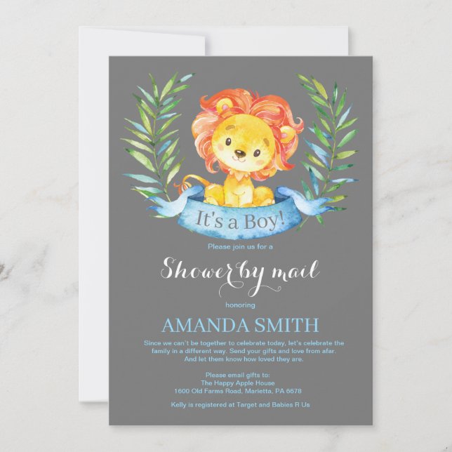 Boy Lion Baby Shower por invitación por correo (Anverso)