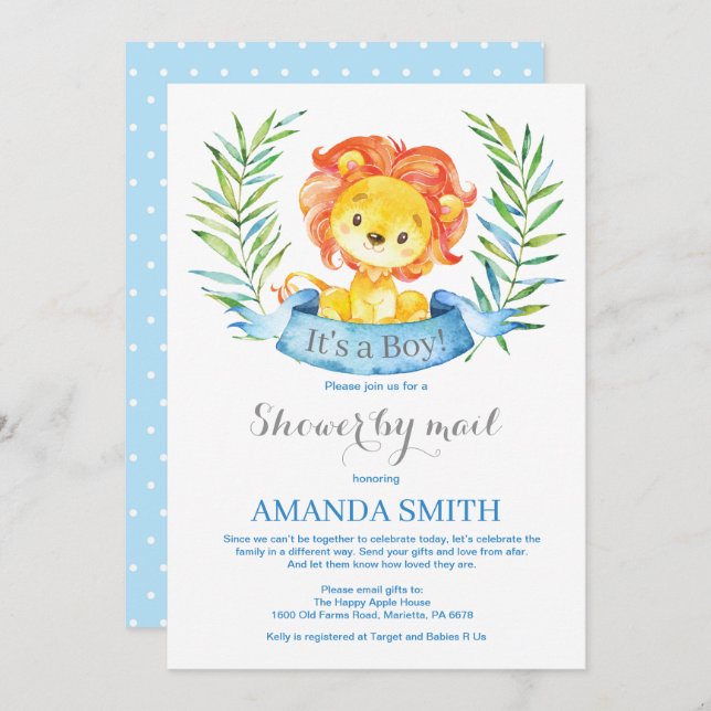 Boy Lion Baby Shower por invitación por correo (Anverso / Reverso)
