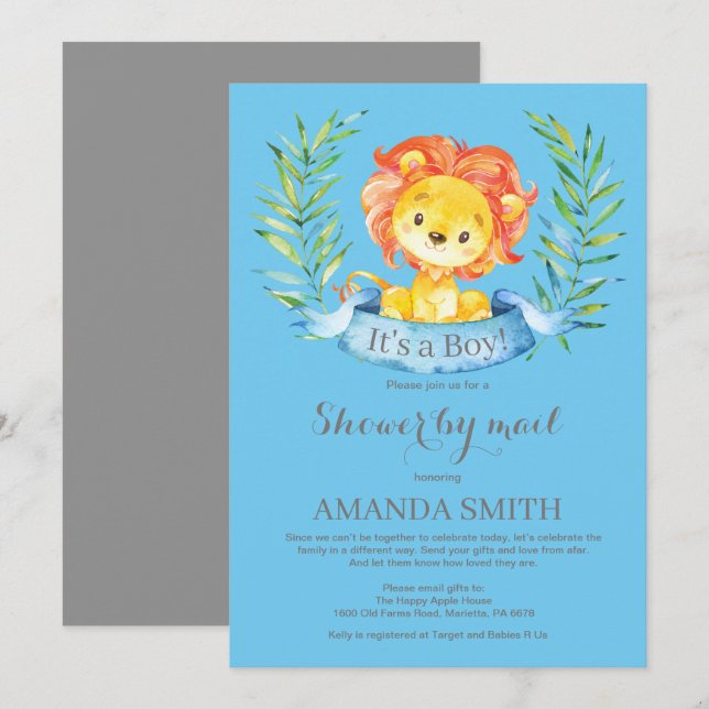 Boy Lion Baby Shower por invitación por correo (Anverso / Reverso)
