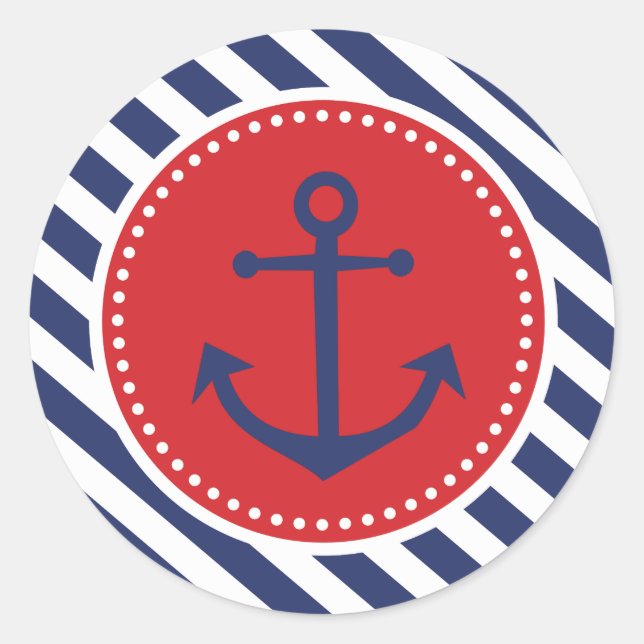Boy Nautical Anchor Navy Stripes Gracias Pegatina (Anverso)