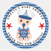 Boy Nautical Baby Shower Classic Round Pegatina