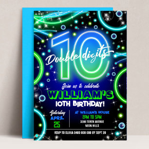Boy Neon 10° Dígitos dobles de invitación por cump