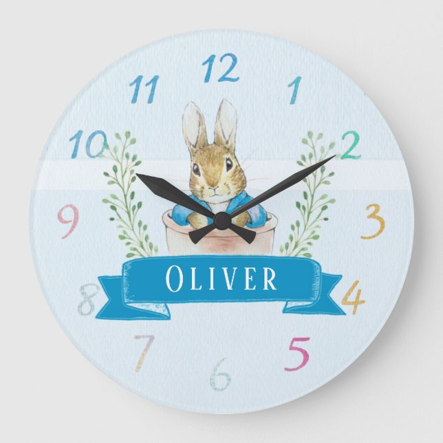 Boy Peter Rabbit Blue Personalizado Gran Reloj (Anverso)