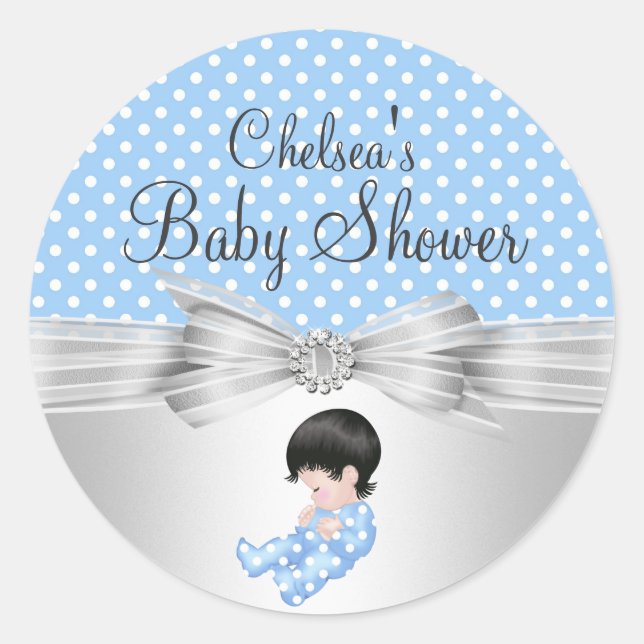 Boy Polka Dot Baby Shower Pegatina (Anverso)