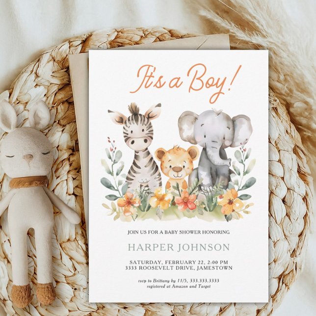 Boy Safari Wild One Baby Shower Invitación (Subido por el creador)