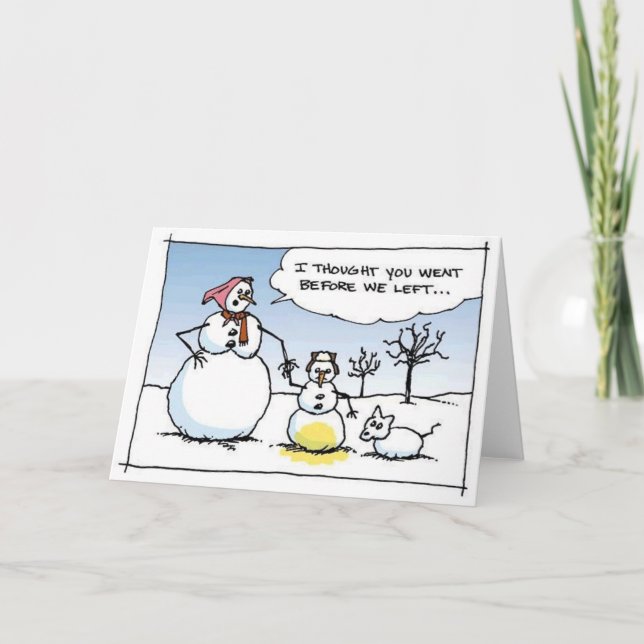 Boy Snowman Pees Graciosa Tarjeta De Saludo (Anverso)