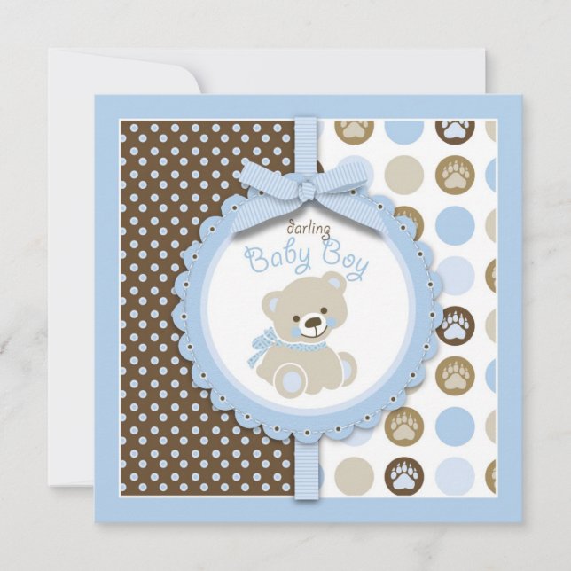 Boy Teddy Bear Baby Shower Invitación Square (Anverso)