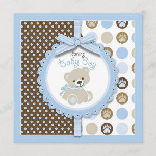 Boy Teddy Bear Baby Shower Invitación Square