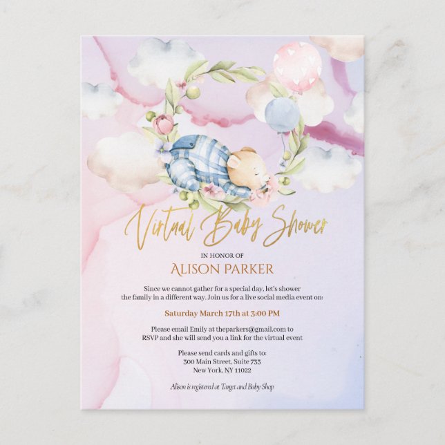 Boy Teddy Bear Cute Invitación Virtual Baby Shower (Anverso)