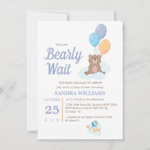 Boy Teddy Bear We Can Bearly Wait Baby Shower 