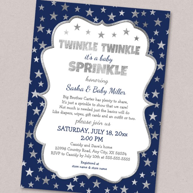 Boy Twinkle Baby Sprinkle, invitaciones de plata m (Subido por el creador)