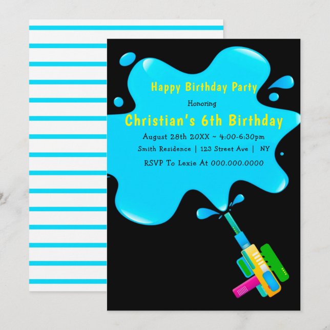 Boy Water Splash 6invitaciones de cumpleaños (Anverso / Reverso)