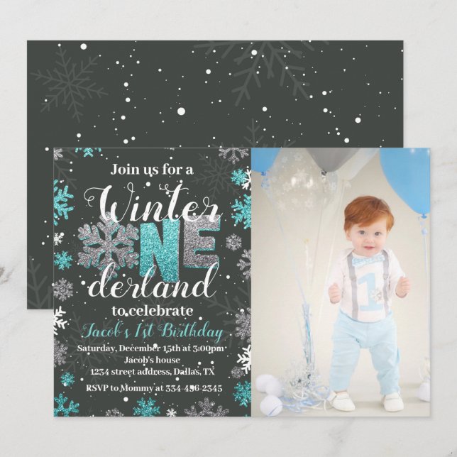 Boy Winter Onederland - Foto de la invitación al c (Anverso / Reverso)
