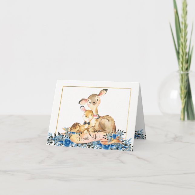 Boy Wooland Deer Baby Shower Tarjetas de agradecim (Anverso)