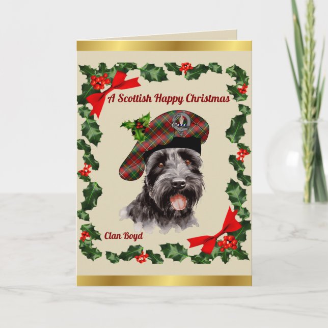 Boyd Scottie Dog Tarjeta de Navidad personalizada (Anverso)