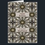 Boyfriend Birthday Resumen Mandala Design<br><div class="desc">Una forma divertida de desear a tu novio un feliz cumpleaños. Esta carta tiene un aspecto muy masculino y está compuesta por figuras geométricas interbloqueantes. El color principal es el marrón,  el blanco y el negro. Una tarjeta encantadora que un hombre apreciará.</div>