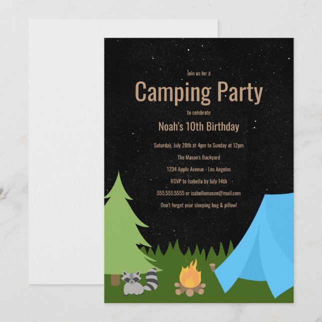 Boys Camping Fiesta | Invitación a la fiesta de cu (Anverso / Reverso)