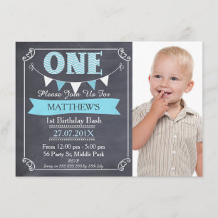 Boys Chalkboard Bunting 1er cumpleaños invitación