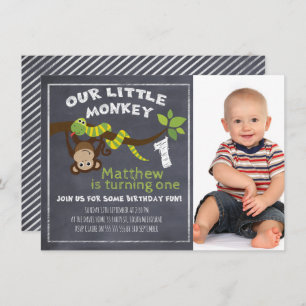 Boys Chalkboard Mono Primer cumpleaños Invitación