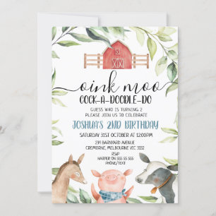 Boys Farm Animals Foliage 2da Invitación al cumple