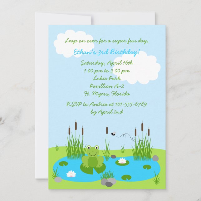 Boys Froggie Pond 5x7 Invitación (Anverso)