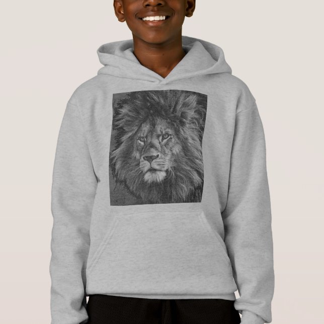Boys Gray Hoodies Animal Lion Face Front Print (Anverso)