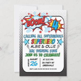 Boys Joint Superhero 4ª Invitación por cumpleaños