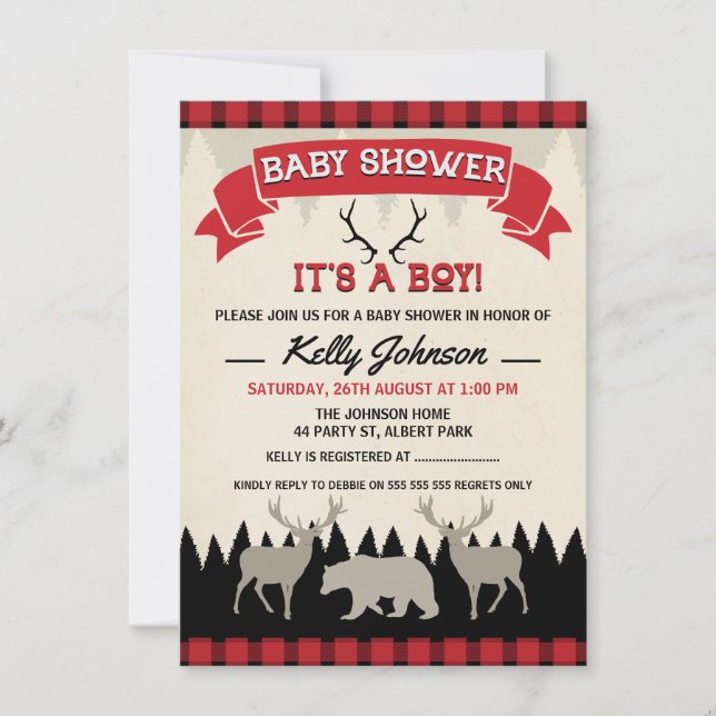 Boys Lumberjack Baby Shower Invitación (Anverso)