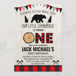 Boys Lumberjack Primer Día Invitación