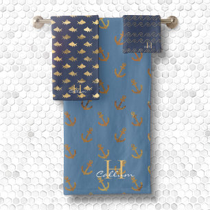 Boys Metallic Gold Monogramed Navy Blue Sailor