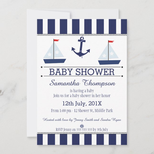 Boys Nautical Sail Boats Invitación Baby Shower (Anverso)