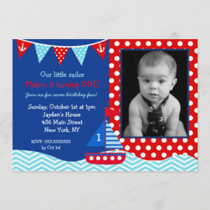 Boys Nautical Sailboat Invitación al primer cumple
