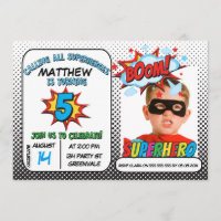 Boys Photo Superhero Invitación a los 5 años