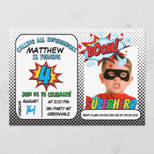 Boys Photo Superhero IV Invitación por cumpleaños