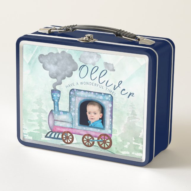 Boys Photo Watercolor Train Cumpleaños (Anverso)