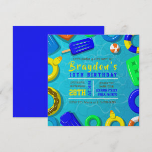 BOYS POOL SWIM FLOATS Invitación de cumpleaños
